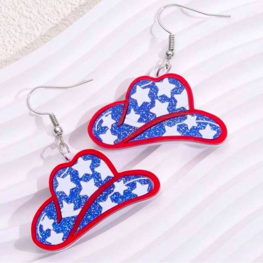 Patriotic Cowboy Hat Earrings
